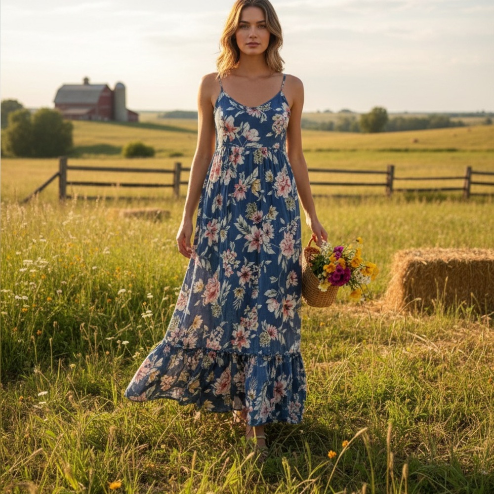 Band of Gypsies Navy Floral Maxi Dress
